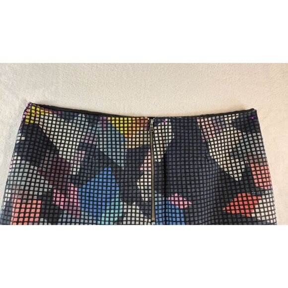 Trina Turk Mini Skirt Pencil Geometric Sz 12 Black Multi Color Mod 60s-70s Style - Picture 10 of 13